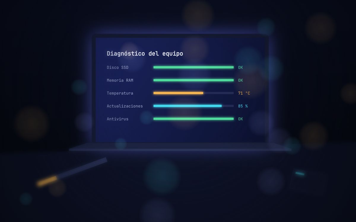 Portátil con un diagnóstico de hardware en pantalla